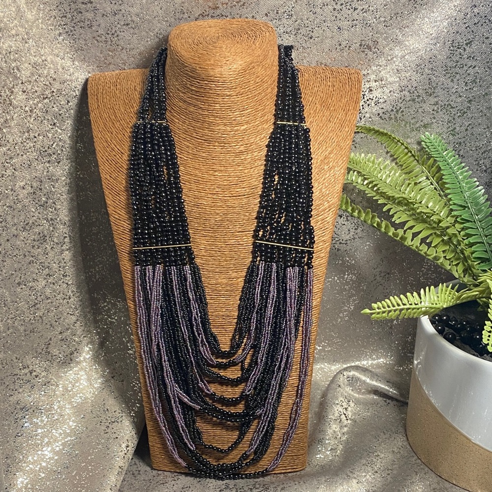 Elegant Black and Purple Beaded Necklace
